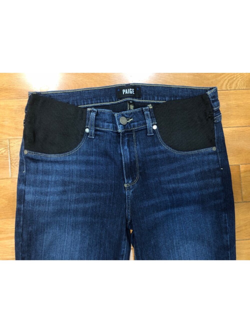 Paige Manhattan Maternity Flare Blue Jeans Mom To Be Fashion Size 30 - Picture 2 of 13